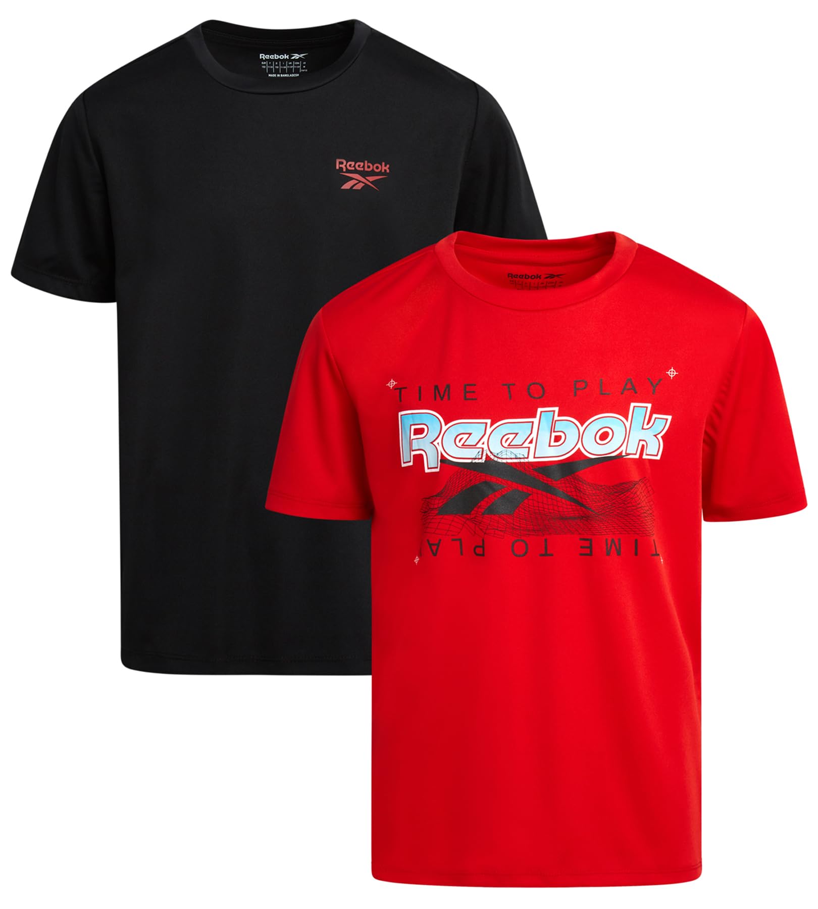 Reebok Boys Shirts - 2 Pack Active Performance Dry Fit T Shirts for Boys - Athletic Training Tops for Kids (8-20)